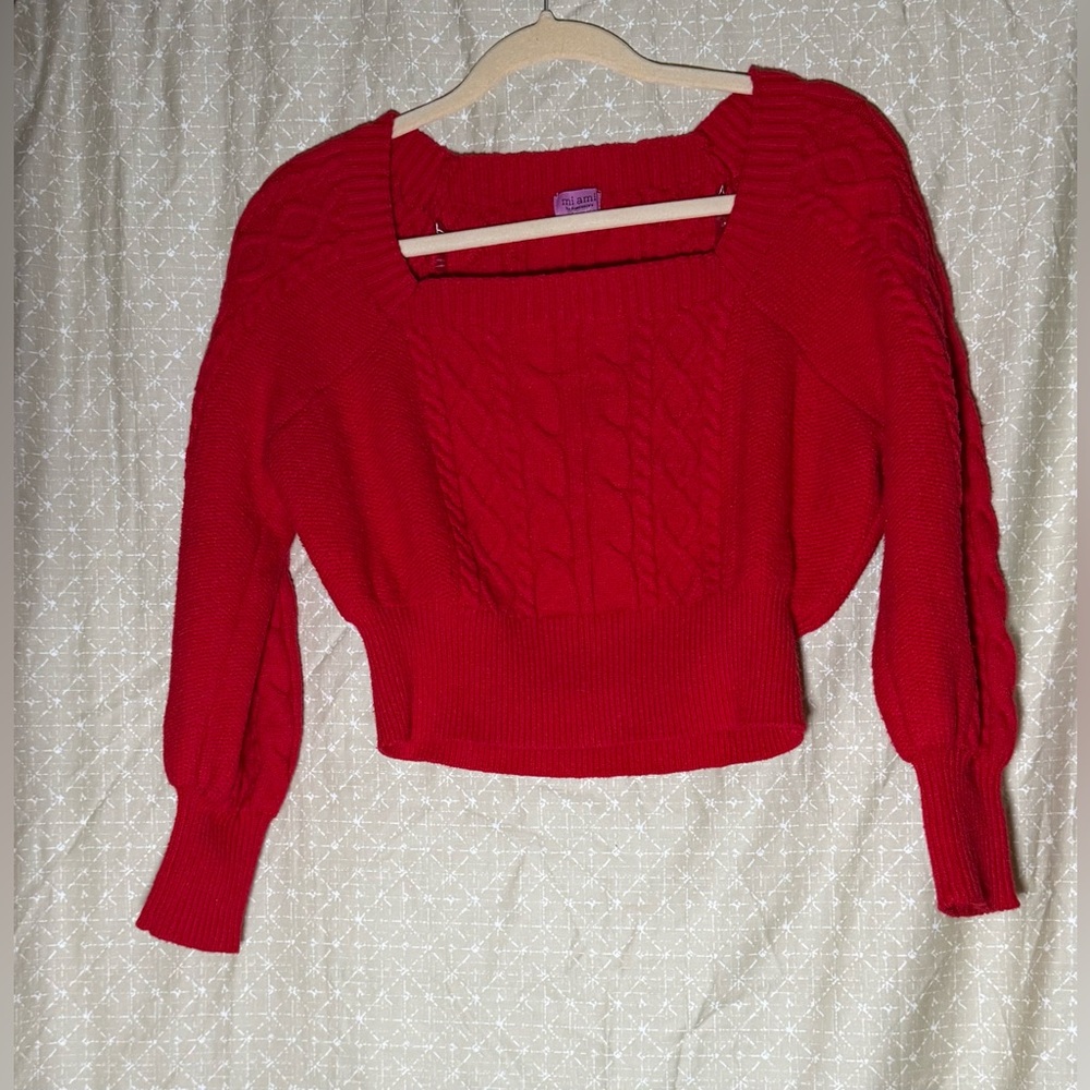 Mi Ami - Red Cropped Cable Knit Sweater - image 1